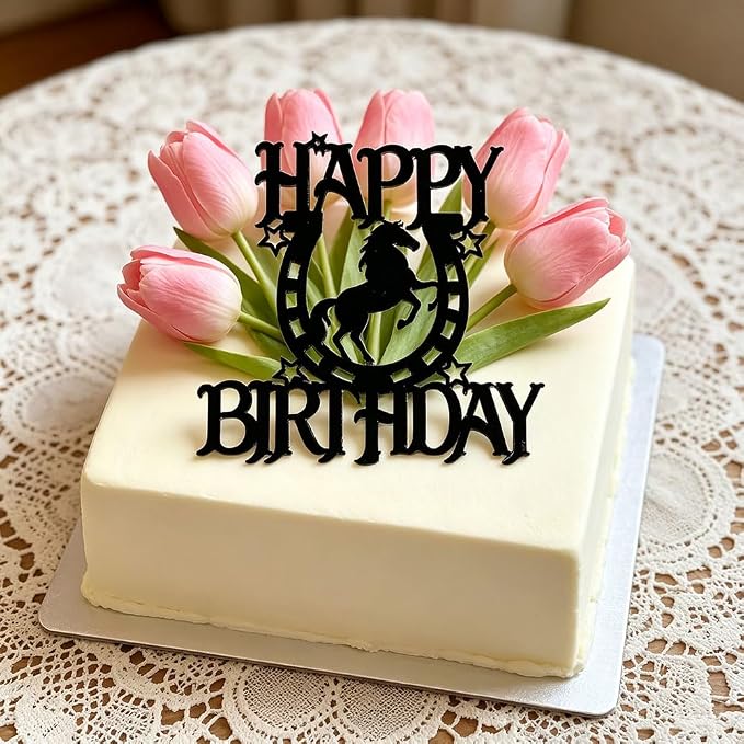 Black Acrylic Horse Happy Birthday Cake Topper, Horse Theme Party Decoration for Boys, Girls, Men, Women & Kids Birthday Party Decoration Supplies (Design3)