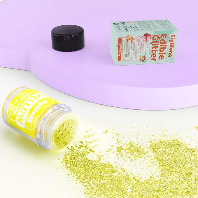 Yellow Edible Glitter - 5g Food Grade Cake Decorating Shimmering Glitter, Edible Sprinkle Luster Dust for Drinks, Chocolates, Fondant, Strawberries, Cupcakes, Candy, Easter Cookie - Vegan