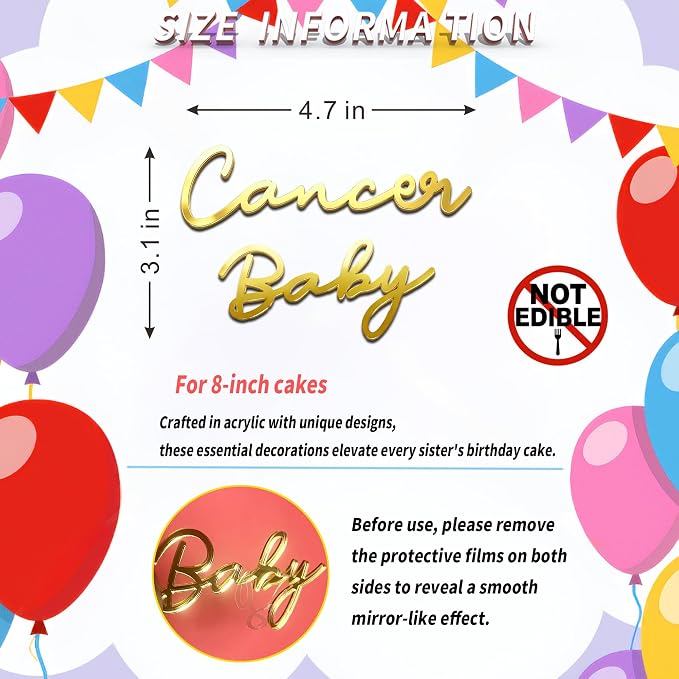 Cancer Cake Topper – Zodiac Birthday Decoration for Cancer Season, Horoscope Party Supplies for Baby or Adult Birthday (Cancer Baby golden)