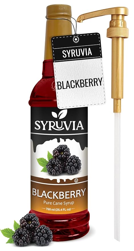 Syruvia Blackberry Syrup, Flavored Syrup for Drinks, Lemonades, Iced Teas, and Desserts – 25.4 fl oz - with Pump