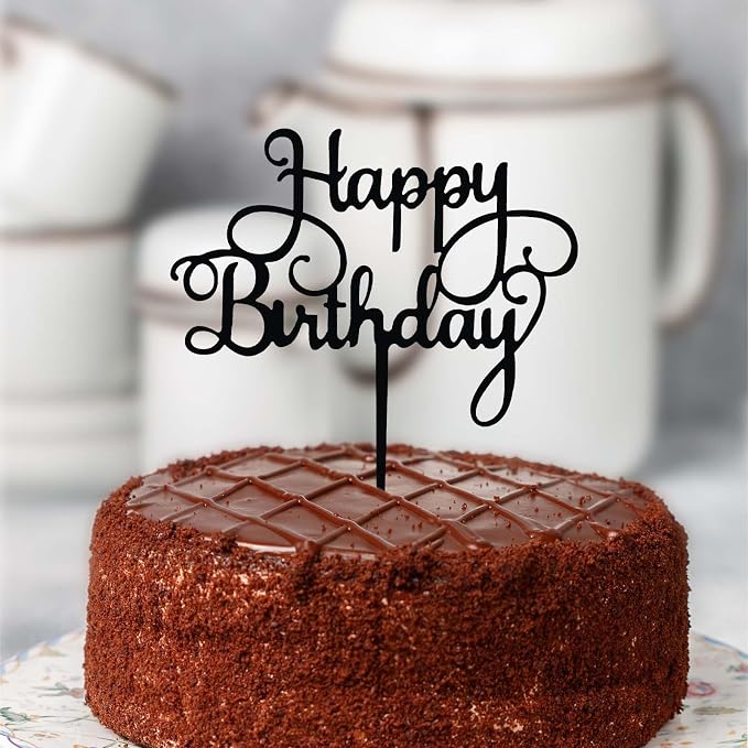 ZHENGYE Black Acrylic Happy Birthday Cake Topper Decoration Cupcake Topper For Birthday Party Decorations Supplies(Black 21)