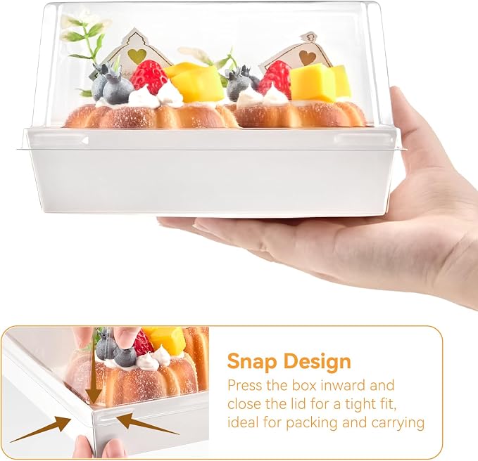 Kucoele Cake Boxes with Clear Lids, 7 x 7 x 4 Inches, 20 Pack, White | Disposable, Paper, Square Charcuterie Boxes, To Go Food Containers, For 4-6 Inch Cake, Jumbo Cupcakes, Bakeries
