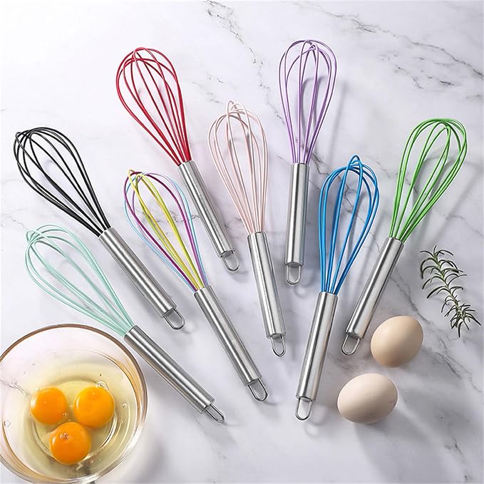 Manual Silicone Whisk Manual Eggs Beater Durable Kitchen Pastry Tools Cake Baking Utensil Mixer for Baking and Cooking, 8 inches, Purple