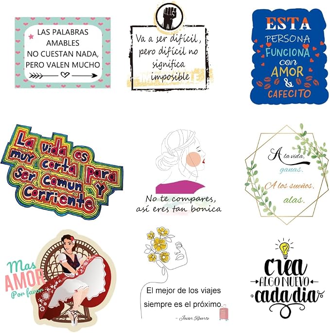 Spanish Motivational Stickers - No Duplicates - Inspirational Affirmation Decals for Teachers, Students & Classroom - Waterproof Vinyl Quotes for Water Bottles, Journals & Scrapbooks