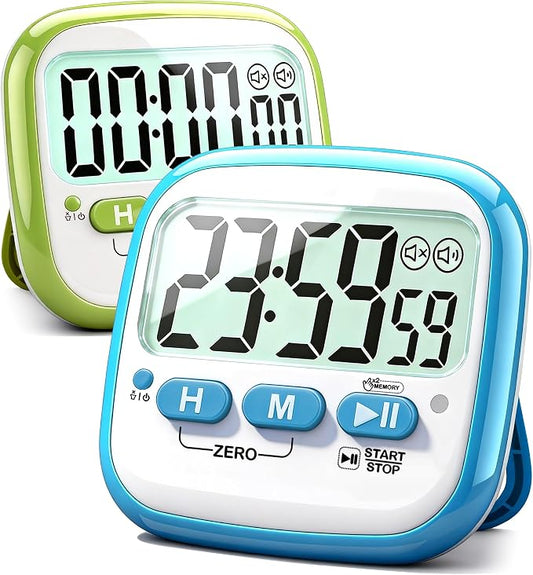 Antonki 2 Pack Classroom Timers for Kids Teachers, Magnetic Countdown Digital Kitchen Timer for Cooking, Study, Exercise, Games, Time Mangement - Loud/Silent Mode - Battery Included