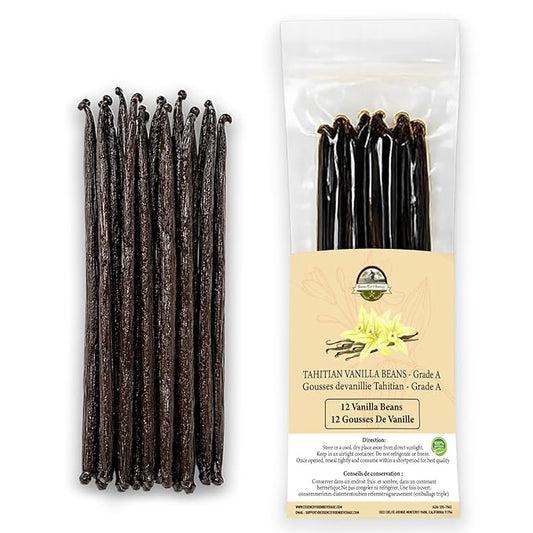 12 Plump Tahitian Vanilla Beans for Making Vanilla Extract, Grade A, From Papua, Perfect Homemade Extract, baking and cooking (12 BEANS)