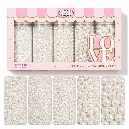 Confect White Pearl Sprinkles | Valentines Sprinkle | Edible Mix White Pearls & Dragees | Frozen Sprinkle & Disco Balls for Cakes, Cupcakes | White Princess Disco Ball Sprinkles | Vegan, Gluten-Free, Nut-Free, Soy-Free, Dairy-Free, Palm Oil-Free | Dye ...