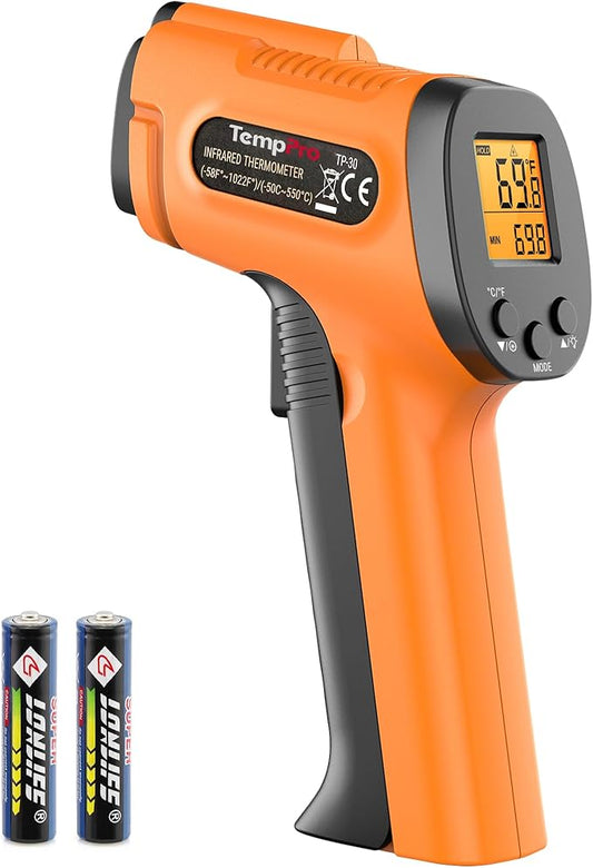 TempPro TP30 Infrared Thermometer Gun, Laser Thermometer for Cooking, Pizza Oven, Griddle, Engine, HVAC, Temperature Gun with Adjustable Emissivity & Max Measure -58°F ~1022°F, Gift for Dad Husband