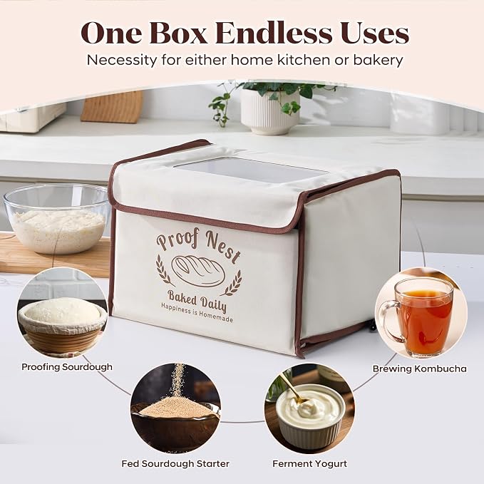 Folding Bread Proofing Box with Temperature Control (50–113°F) & 48H Timer, Electric Dough Proofer with Metal Rack & Viewing Window, Ideal for Sourdough, Bread Baking, Pizza & Yogurt – Proof Nest
