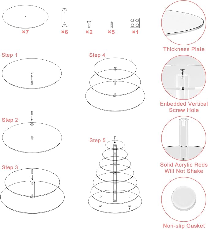 Cupcake Stand, 7 Tier Round Cupcake and Cake Dessert Tower Holder for 70 Cupcakes, Clear Acrylic Cupcake Riser, Large Pastry Cupcake Display for Party Wedding Birthday
