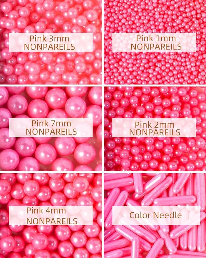 Sprinkles for Baking Edible Sugar Confetti 10.8oz, Nonpareils & Sugar Pearls - Six Pearl Sprinkles Mix Cake Decorations, Cookies, Cupcakes, Dessert Toppings (Spring Pastel Colors) pink