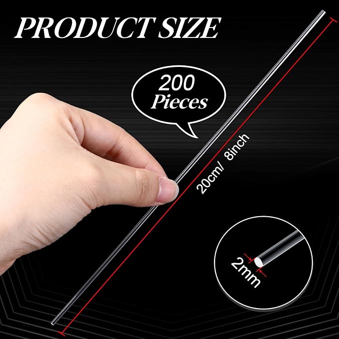 Zopeal 200 Pcs Acrylic Lollipop Sticks Clear Cake Pops Rods Cake Topper Candy Cupcake Treat Stick for Wedding Chocolate Cookie Dessert Handmade DIY Crafts Party Decor Gardening(8 x 0.08 Inches,Clear)