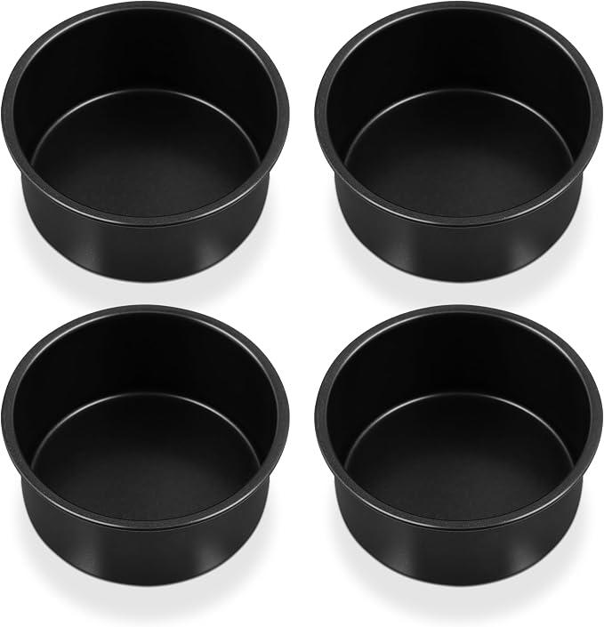 P&P CHEF Non-stick Cake Pan Set of 4, 4 Inch Round Baking Cake Pans Tins for Tier Smash Cakes, Non-Toxic & Solid, Stainless Steel Core & Leak-Proof, 4Pcs