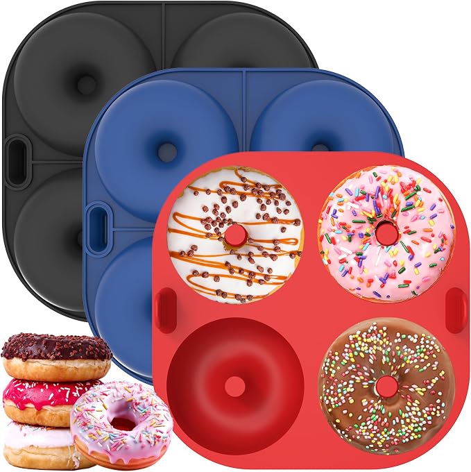 Webake Silicone Air Fryer Donut Pan for Baking, 4-Cavity Donut Pans Nonstick Donut Mold, BPA-Free, Dishwasher Safe, Set of 3