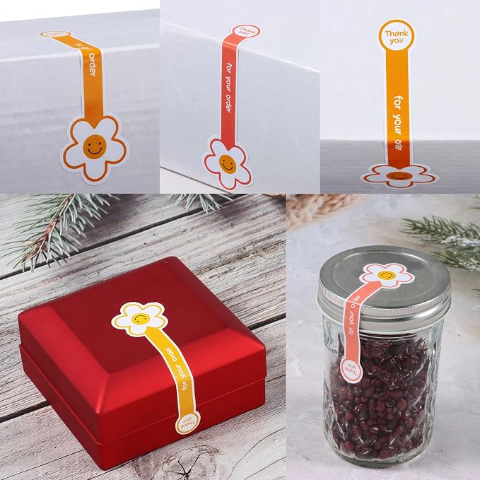 Beyonday 200pcs Handmade Lollipop Baking Stickers for Cake Box/Tins/Jars/Coffee Cups/Bottles, Long Label Flower Sealing Bakery Stickers for Gift Wrapping Self-Adhesive Tamper Evident Seal Labels