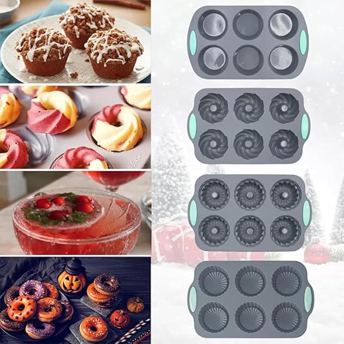 Wreath Ice Mold, Silicone Wreath Ice Cube Tray and Snowflake Mold Set, Flexible Silicone Mold for Wreath Ice Cubes Donuts, Soap & Chocolate, Easy Release (D)