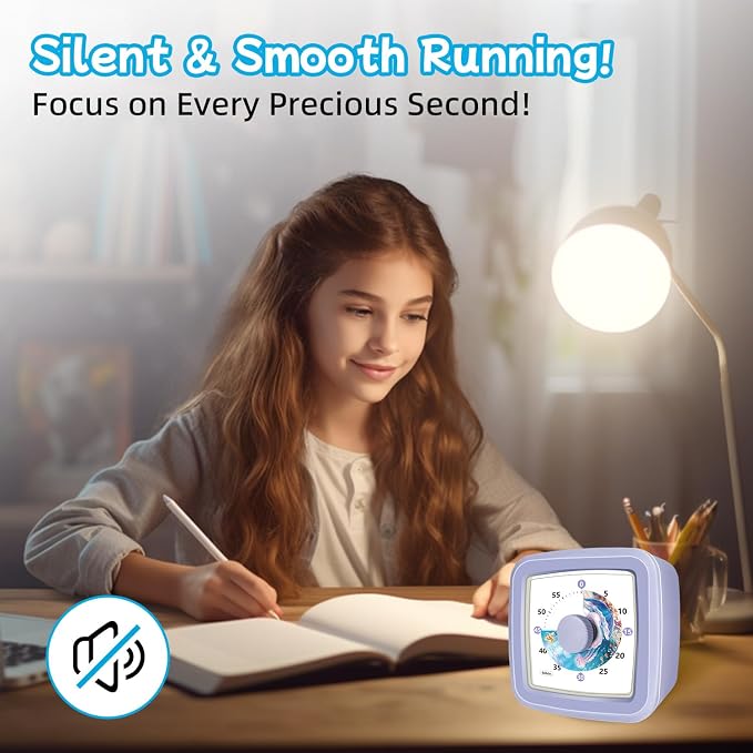 Kids Visual Timer 60 Minute – Countdown Clock for Homework, Kitchen Timer for Cooking, Silent Mini Timer with Cute Mermaid Shell Pattern, Gift Timers for Kids Focus & Daily Routines, Purple