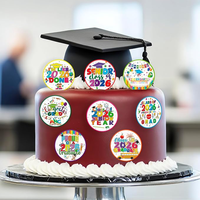 48pcs Edible 2026 Kindergarten Graduation Cupcake Toppers Wafer Paper Preschool Cake Decorations Edible Class of 2026 Cupcake Picks for 2026 Kindergarten Grad Theme Party Cake Decor Supplies