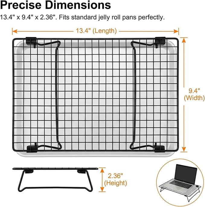 4 Pcs Cooling Racks for Cooking and Baking, 13.4 x 9.4 Inch Carbon Steel Cookie Cooling Racks, Stackable Baking Rack for Oven Cooking Cooling Roasting Making Jerky (Black)