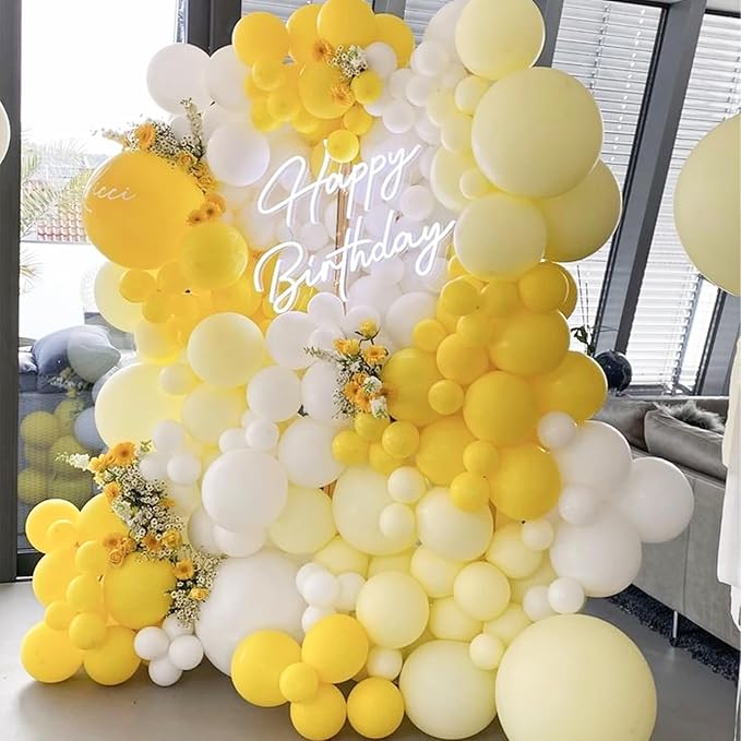 PartyWoo Yellow and White Balloons, 140 pcs Pastel Yellow and White Balloons Different Sizes Pack of 18 Inch 12 Inch 10 Inch 5 Inch for Balloon Garland Arch as Birthday Decorations, Party Decorations