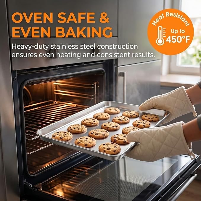 TeamFar Baking Sheet, 17.6’’ x 13’’ x 1’’ Stainless Steel Large Cookie Sheet Half Baking Pans, Non-toxic & Healthy, Easy Clean & Dishwasher Safe, Heavy Duty & Sturdy- Set of 2