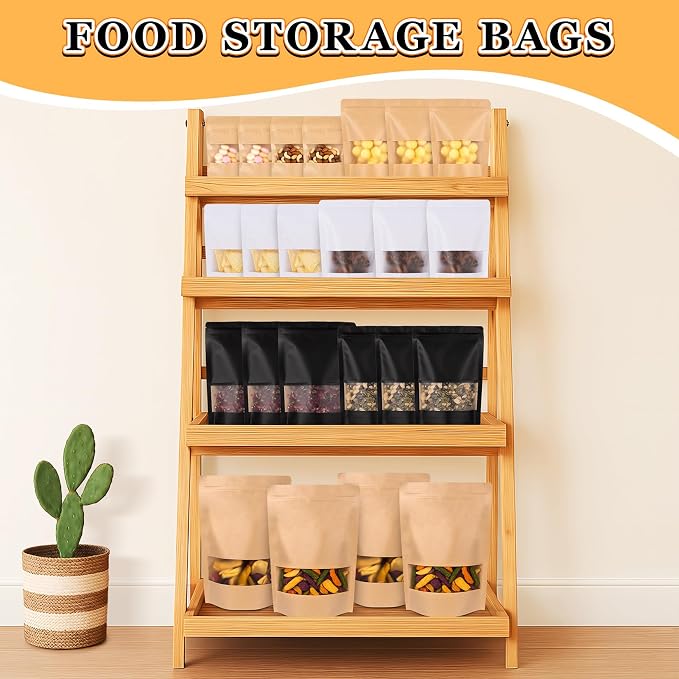 Smell Proof Bag, 100 Pack Sealed Bags for Small Business, Food Storage Bags with Window,Dog Treat Bag, Bakery Bags, Candy Packaging, Resealable Paper Stand Up Pouch