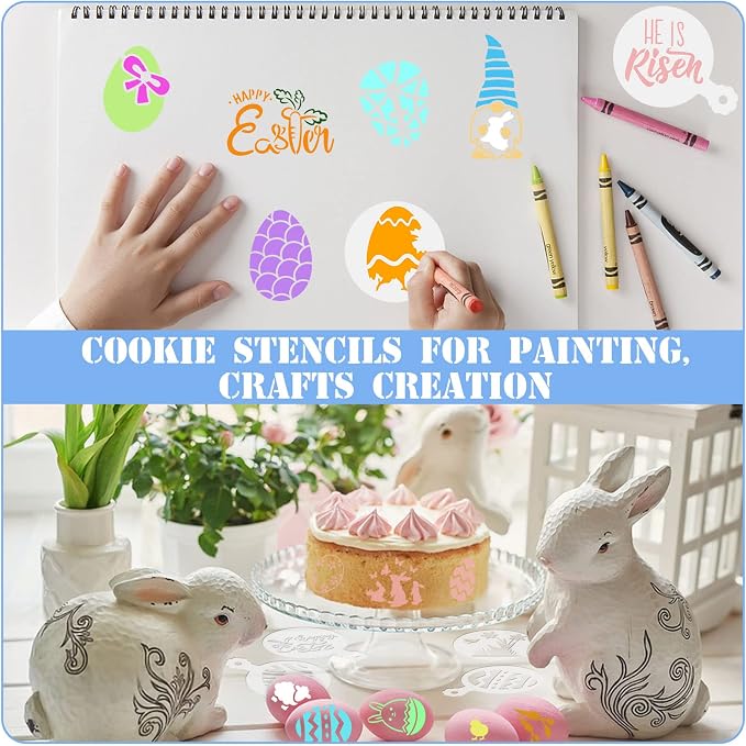 Easter Cookie Stencils 36 Reusable Egg Bunny Coffee Dessert Decor Templates | 36 Reusable Easter Templates, Egg, Bunny And Other Patterns, for Cookie Cake Coffee Dessert, Easter DIY Baking Decor Tools