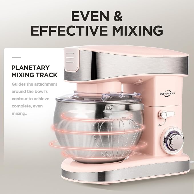 Stand Mixer, 6-Speed with Pulse Food Mixer Tilt-Head, 6.3-QT Large Mixer, WESTCOOKAID Kitchen Electric Mixer with Dough Hook, Wire Whip & Beater, Pink