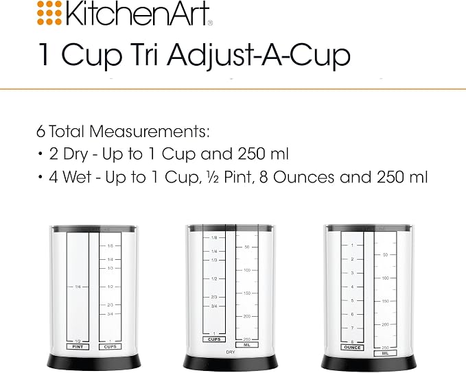 KitchenArt Pro Adjustable Measuring Set, Includes Adjustable Tablespoon, Teaspoon, and 1 Cup Measuring Cup