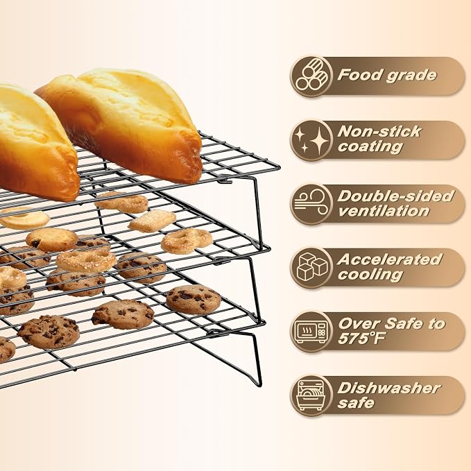 Pleafind 3 Pieces Stackable Cooling Rack Set, 16 x 10 Inch Stainless Steel Roasting Rack, Cooling Racks for Cooking, Baking, Roasting, Grilling, Oven and Dishwasher Safe