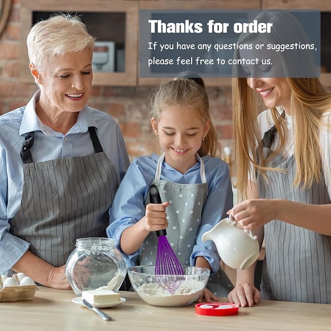 OYV Dishwasher Safe Purple Silicone Whisk, Sealed Waterproof Design Set of 3, Professional Kitchen Whisks for Cooking Non-Scratch, Silicone & Stainless Steel Whisk, Heat Resistant Balloon Egg Beater