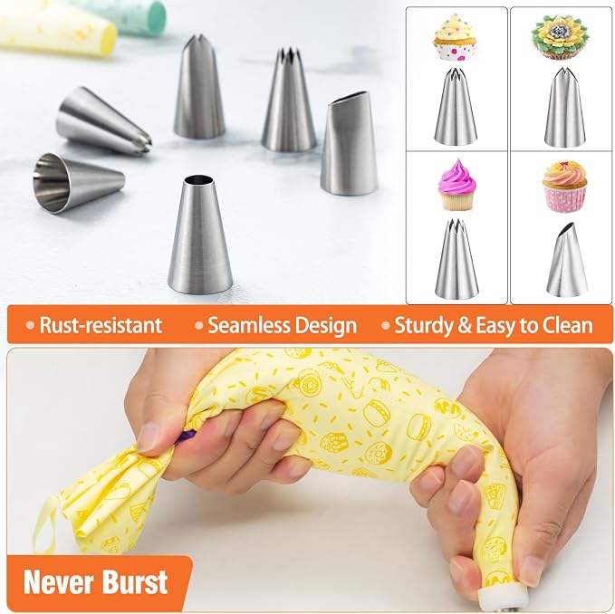 Macaron Silicone Baking Mats Kit, Best Japan Silicone, Easy Clean & Non-Stick Food Grade Reusable Macaroons Baking Mat Set of 2 Half Sheet, Macarons Baking Supplies Piping Tips Bags ties and couplers