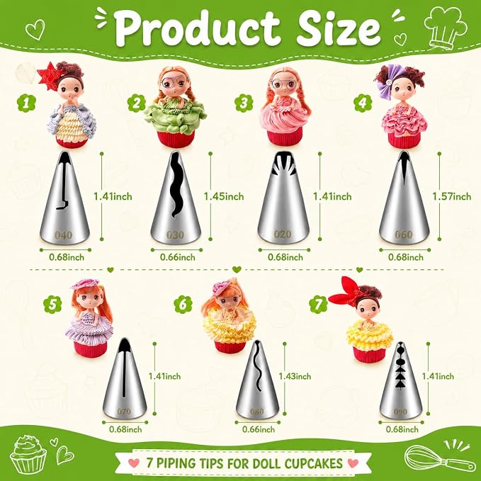 7 Pcs Pleated Skirt Piping Nozzles Set, Stainless Steel Russian Piping Tips Set For Pastry Fondant, DIY Icing Nozzle Tool for cakes