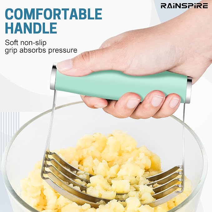 Rainspire XL Pastry Cutter For Baking, Heavy Duty Pastry Blender Stainless Steel, Thick Sharp Blades Dough Blender, Dough Cutter Butter Cutter Pastry for Easy Mixing, Dishwasher Safe (Mint Green)