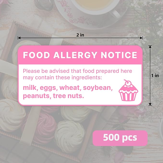 1"x2" 500pcs Square Food Allergy Stickers Waterproof for Party, Restaurants, Allergen Warning Stickers for Food, Kitchen