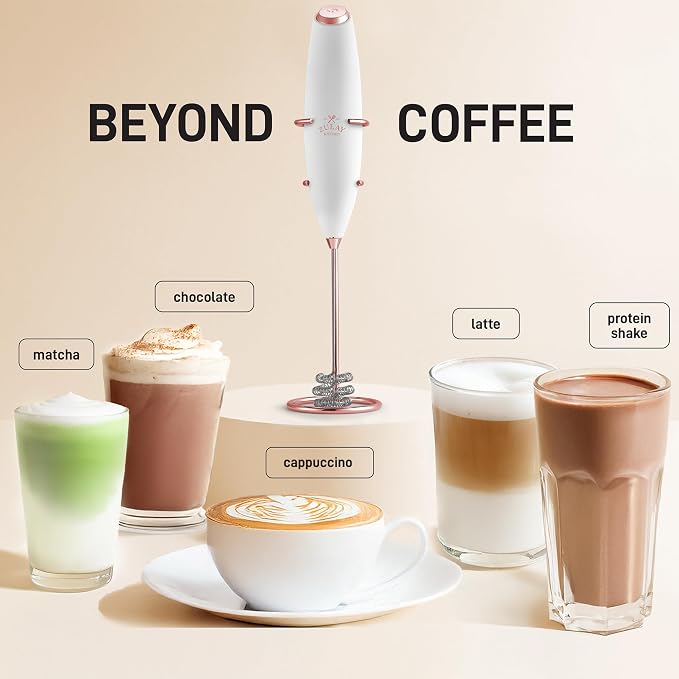 Zulay Kitchen Powerful Milk Frother Wand With Duracell Batteries - Ultra Fast Handheld Drink Mixer - Electric Whisk Foam Maker for Coffee, Lattes, Cappuccino & Matcha - Triple Whisk - Black