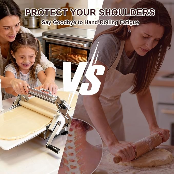 Dough Sheeter Machine,Foldable Manual Dough Rolling Machine with Adjustable Thickness 0-25mm,Stainless Steel Portable Pastry Roller for Commercial Home Bakery,Puff Pastry & Pizza Dough (40.5"x22.8") | Dough Sheeter Machine,Foldable Manual Dough Rolling...