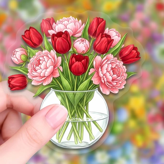 50 pcs Watercolor Flower Fruit Basket Clear PET Stickers, Colorful Rose Sunflower Floral Food Transparent Die-Cut Decals, Waterproof Stickers for Journal Scrapbook Planner Cottage DIY Decor