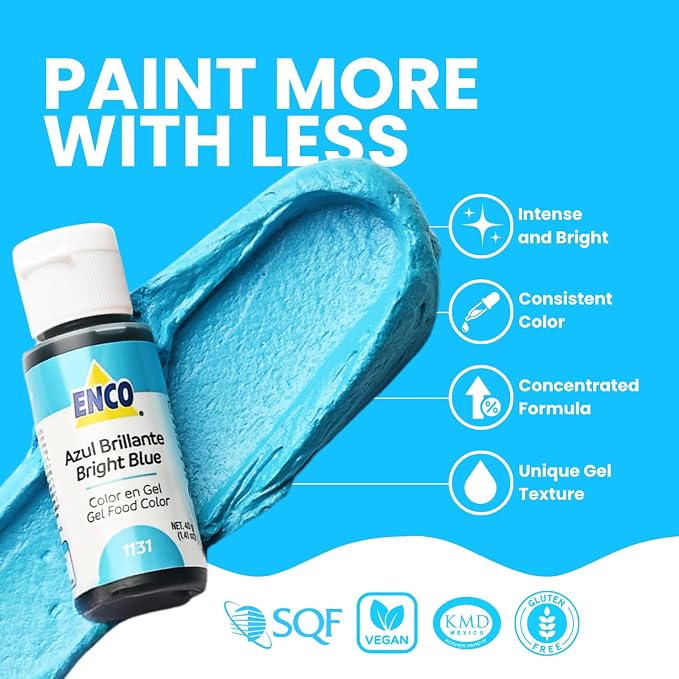 ENCO Food Coloring Gel Bright Blue 1.41 oz (40g) Concentrated, Vegan