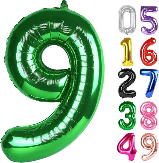 Dark Green Number 9 Balloon 40 Inch, 9th Birthday Party Decorations for Children, Giant 9 Foil Balloon for Party Supplies