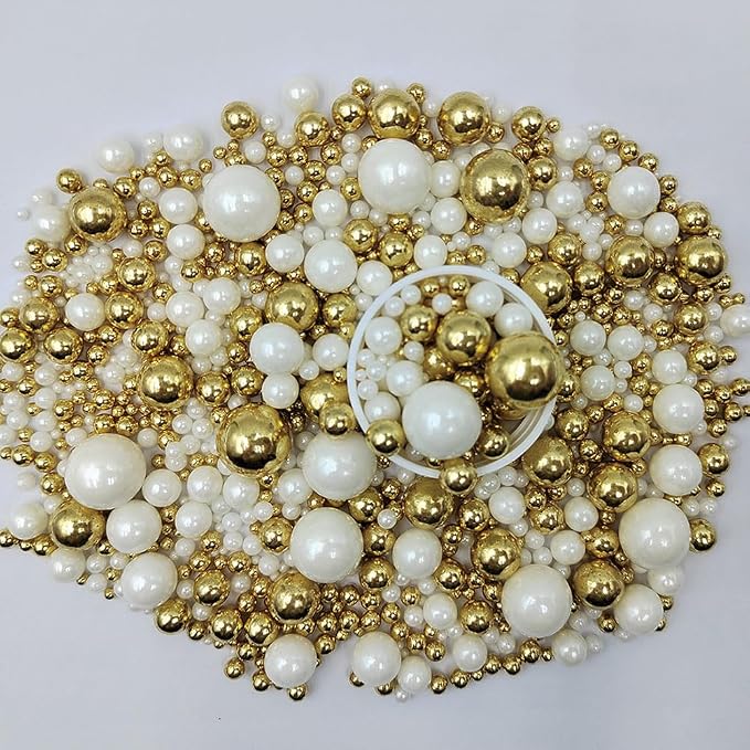 Edible White Gold Sugar Pearls Candy Sprinkles 120G/ 4.23Ounce Baking Cake Sprinkles Cupcake and Cake Topper Cookie Decorations Wedding Party Valentines Halloween Christmas Supplies