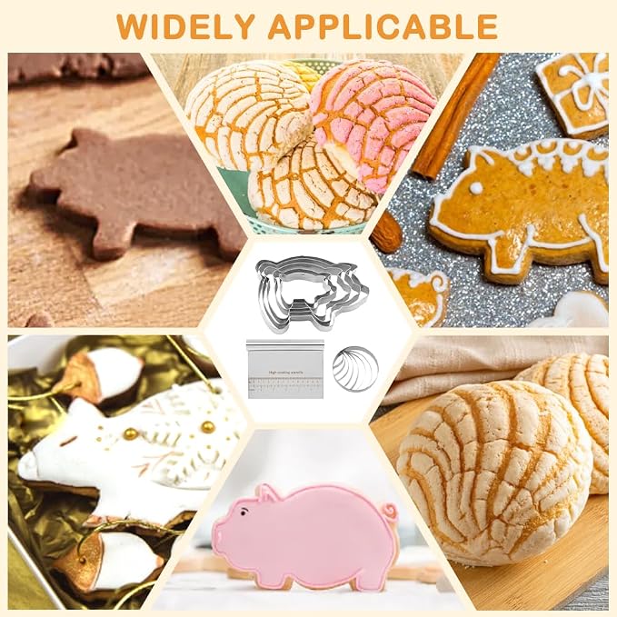 Concha Cutter Set, Mexican Bread Mold With 5 Sizes Pig Cookie Cutters, Concha Stamp Two Sided Mold for Baking Cookies Bread Cake Biscuit, Moldes Para Marcador De Conchas(COLOR:Silver)