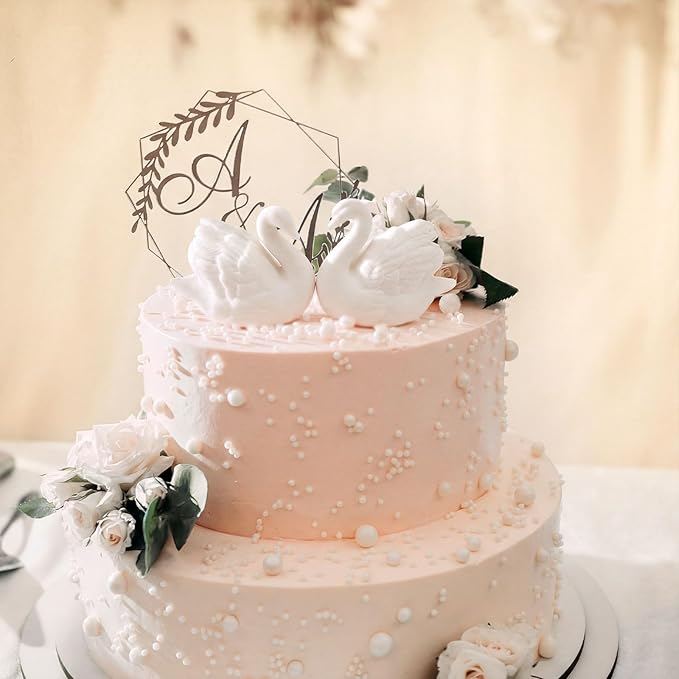 Hoteam 2 Pcs Swan Cake Topper Couple Wedding Cake Toppers Decor Vintage Elegant Ceramics Wedding Decor Novios Para Pastel for Anniversaries Engagement Party Bridal Showers Romantic Desk Decoration