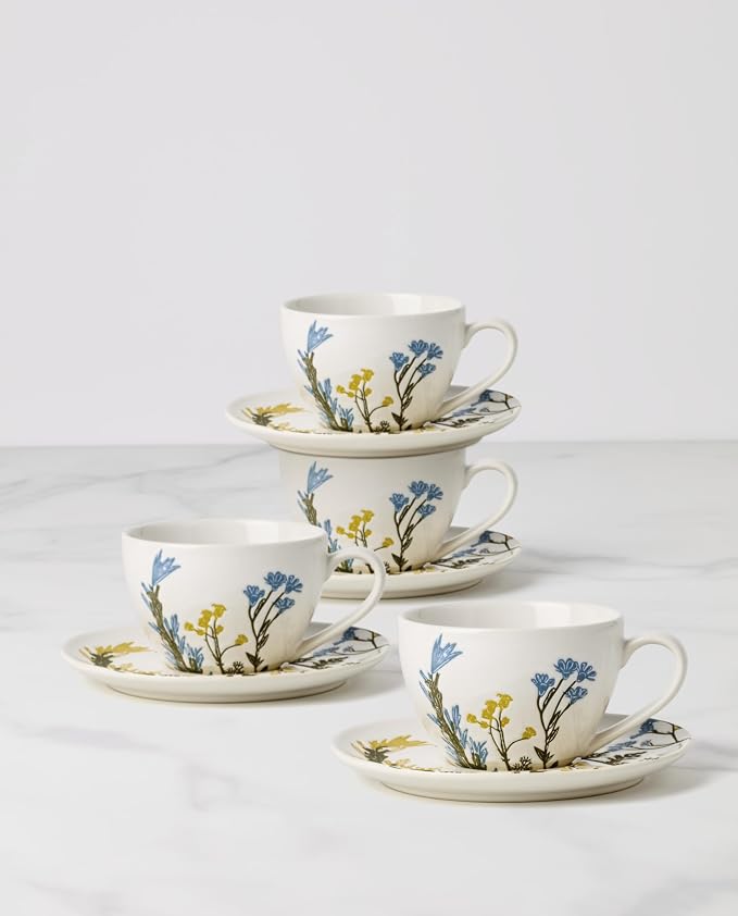 Lenox 898386 Wildflowers Tea Cup & Saucer, Set Of 4