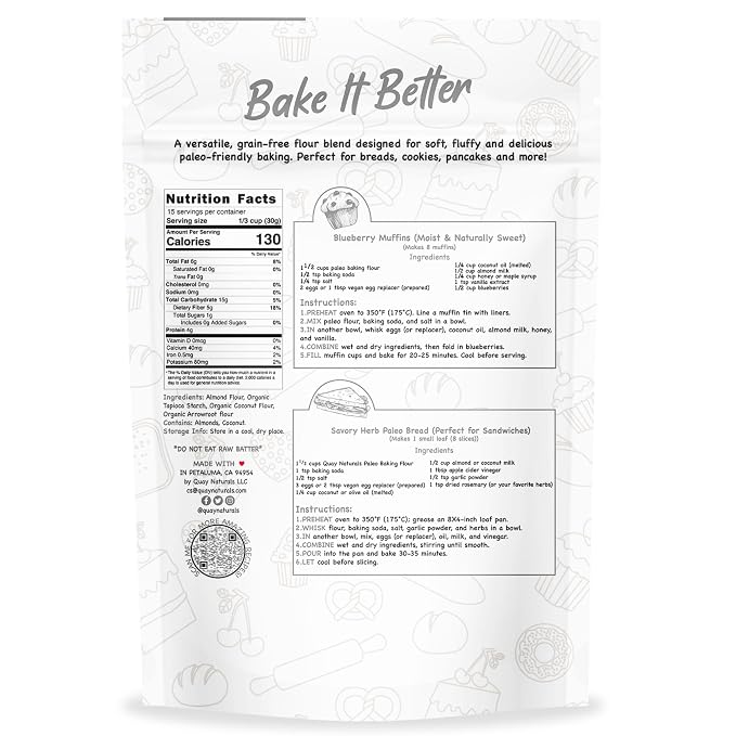 Quay Naturals Grain Free All Purpose Baking Flour – Soft & Fluffy Texture, Gluten Free, Paleo Friendly, 16oz (1 lb)