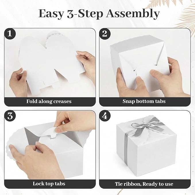 VGOODALL 10PCS Gift Boxes with Ribbon, Small White Candy Box Paper Treat Boxes for Wedding Cookie Chocolates Small Gifts