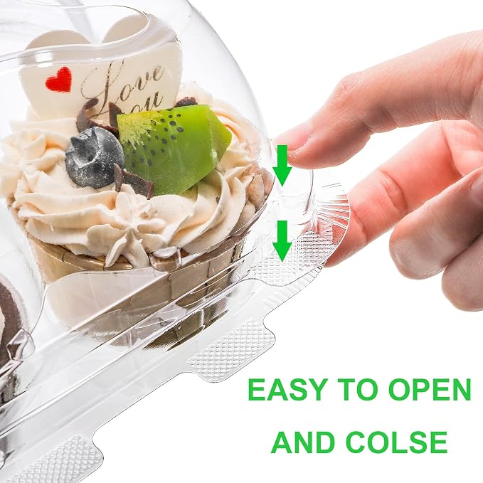 Bekith 60 Count 4-Compartment Plastic Cupcake Containers - Disposable Cupcake Trays Holder Carrier Box with Lids for Cupcakes & Muffins - Hinged Lock Cupcake Clamshell - Deep Cups for Cupcake Storage