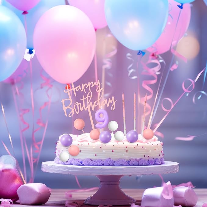 Yerliker 34 Pcs Happy Birthday Cake Toppers Decorations Birthday Candles DIY Cake Decor for Men Women Wedding Anniversary(Purple Pink)