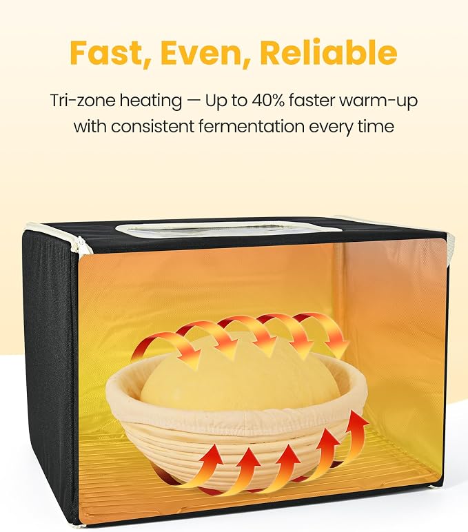 Foldable Bread Proofing Box with 68–132°F Temp Control, 0-99H Timer，Dough Proofer with Metal Rack and Water Tray |Proofing box for sourdough bread baking，Pizza,Kombucha,Yogurt.