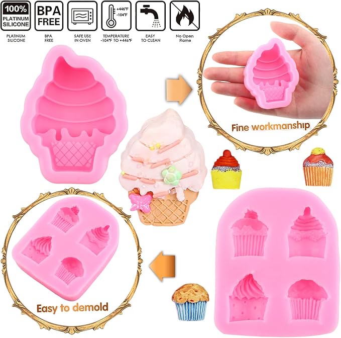 Ice Cream Donut Silicone Molds Macaron Fondant Molds For Cake Decorating Cupcake Topper Candy Chocolate Gum Paste Polymer Clay Set Of 5